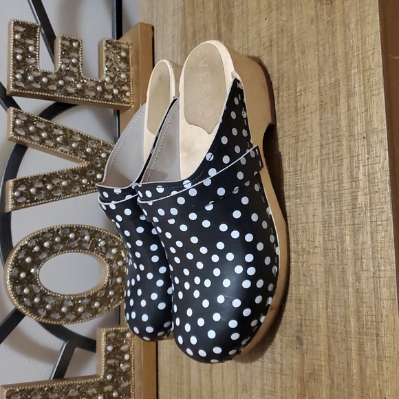 VERKA Women's Wooden Black Pokadots Clogs from Sweden - LEDIG Sz 8-8.5 - Picture 5 of 14